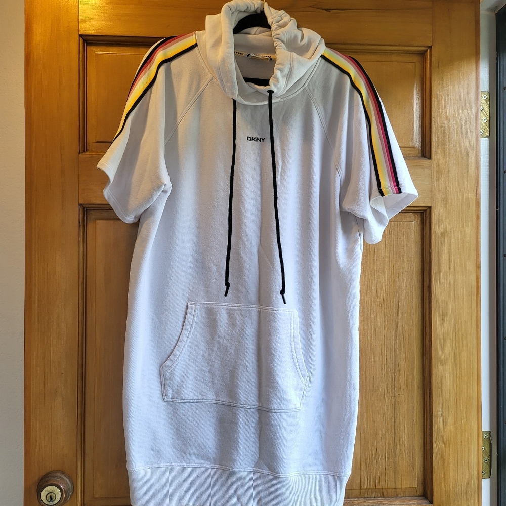DKNY Sport White Dress with Side Stripes Size Large